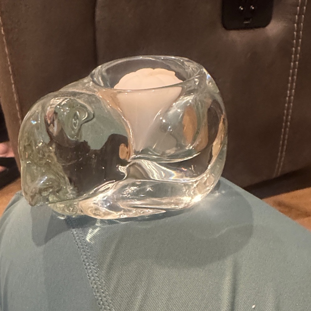 Clear Glass kitty Candle Holder